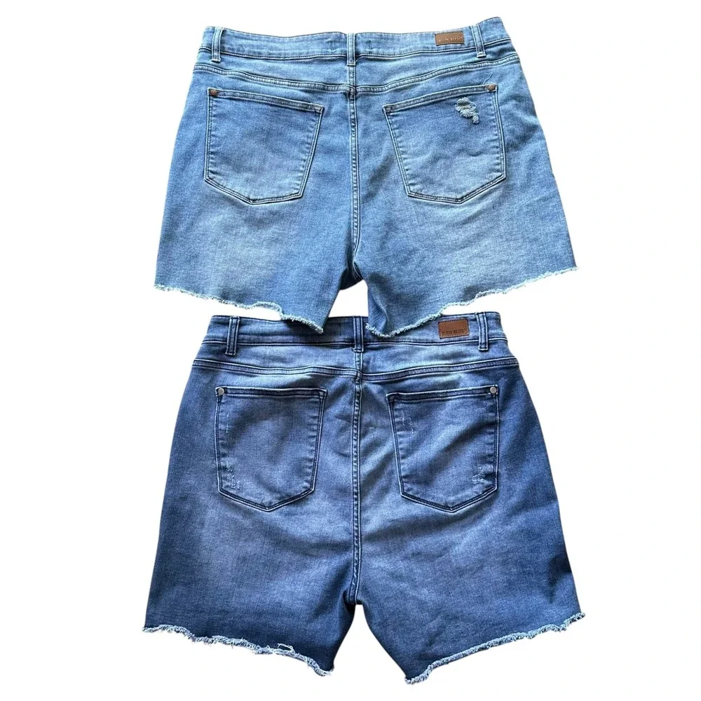 Judy Blue Denim Shorts Bundle of 2 Light & Medium Wash Distressed Raw Hem 3X